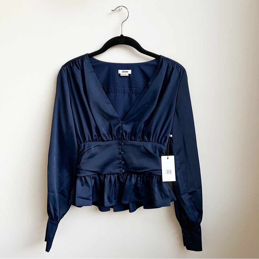 New with tags stunning Jason Wu Satin Navy Babydoll Blouse